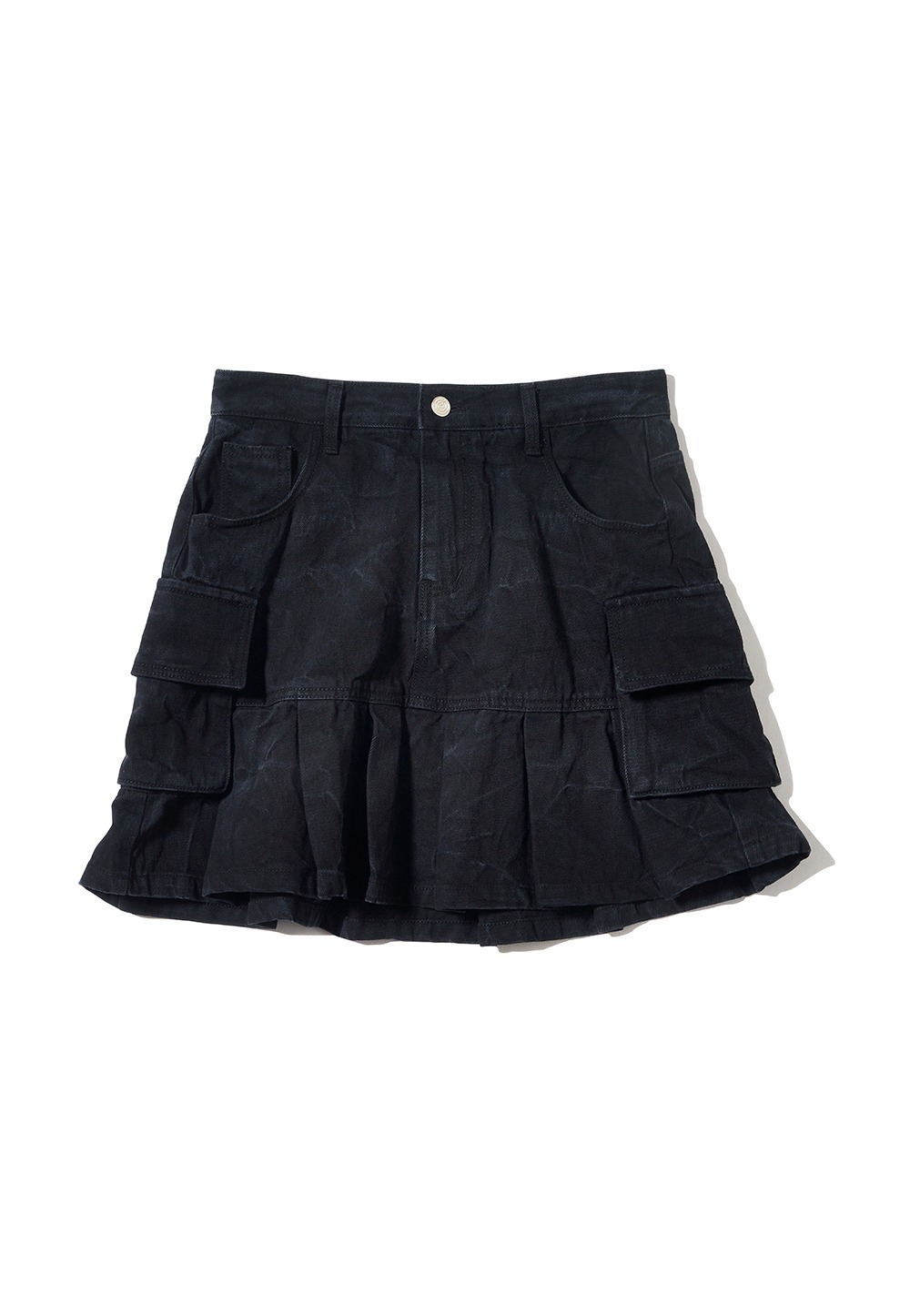 Cargo pleats denim mini skirt - BLACK