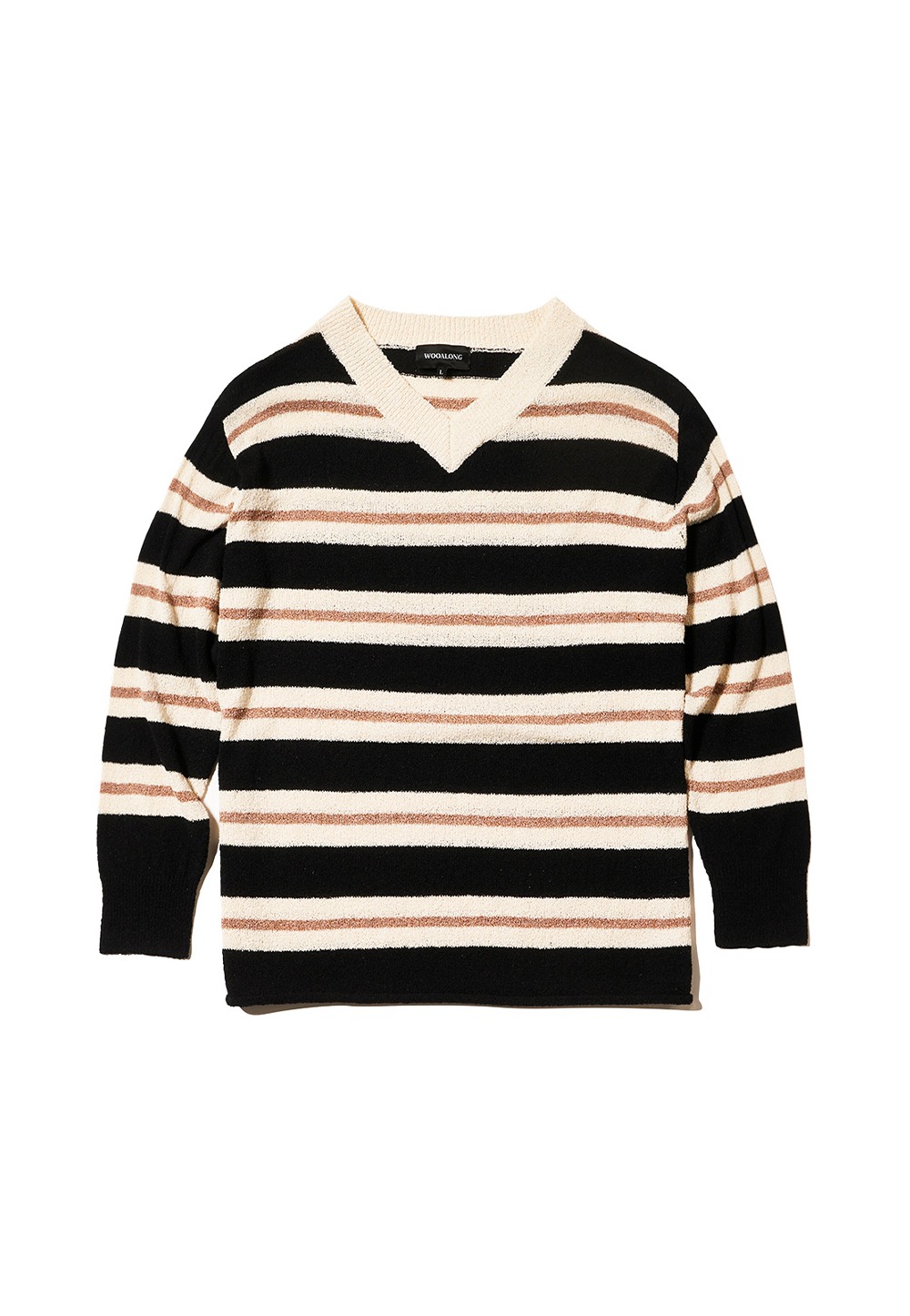 Stripe over fit knit long sleeve - BLACK