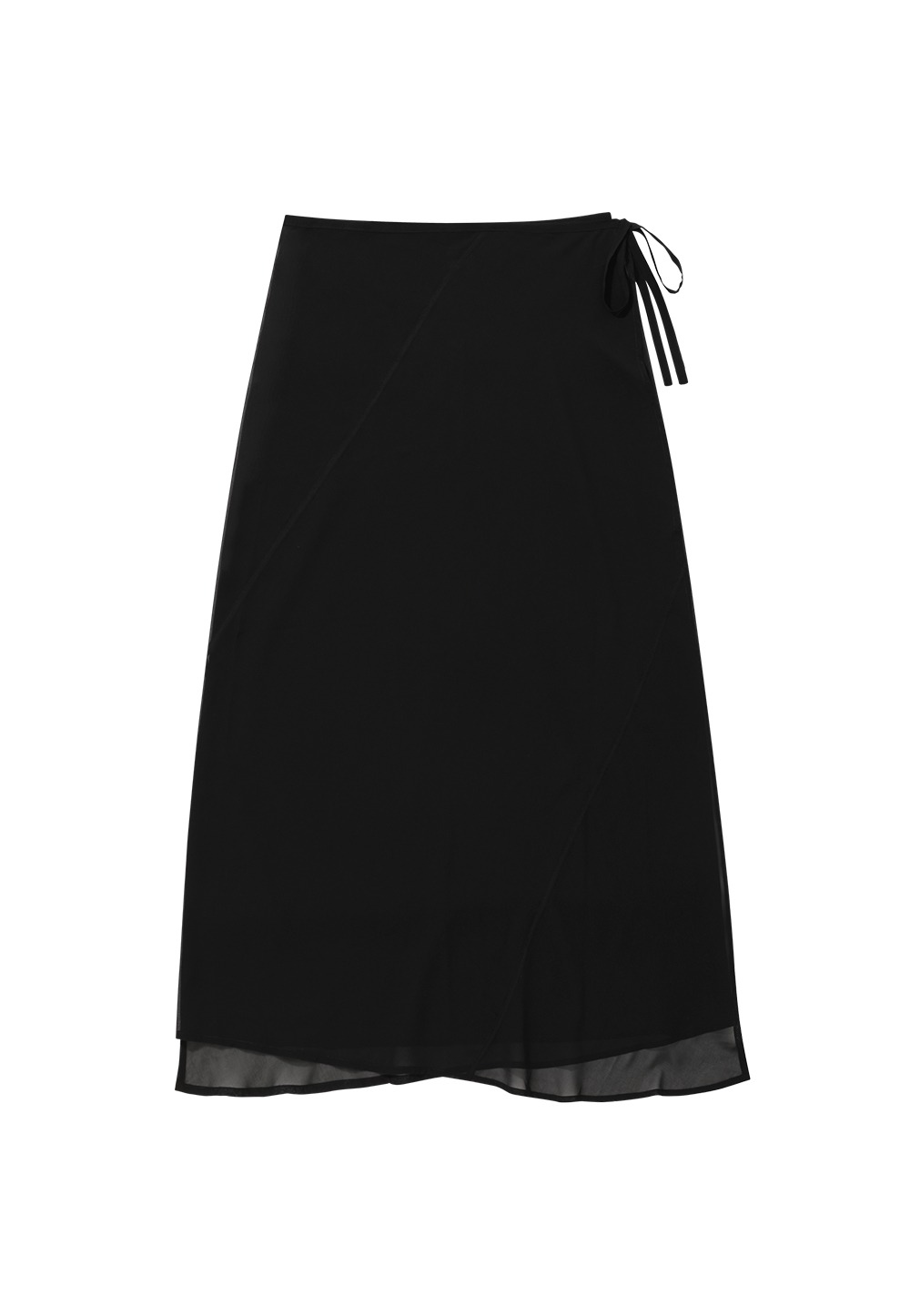 See-through long wrap skirt - BLACK