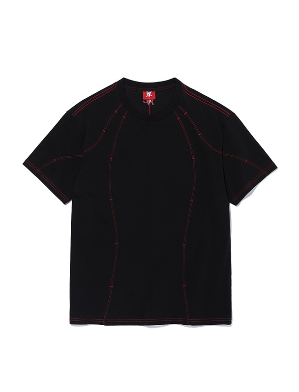 Cutoff stitch line T-shirt - BLACK