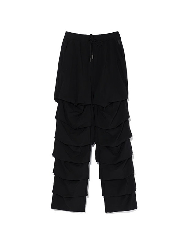 Shirring wide pants - BLACK
