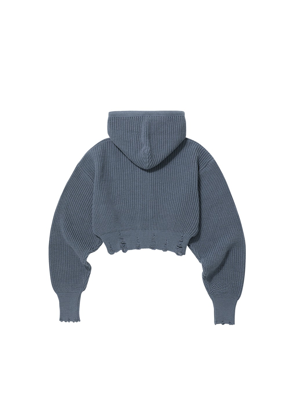 Damage knit hood zip-up - BLUE