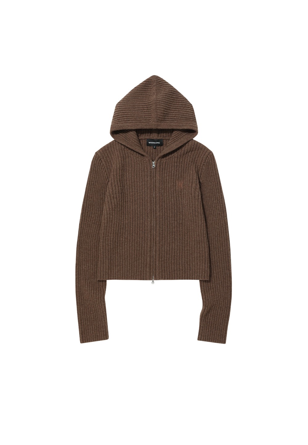 Signature slim hood knit zip-up - BROWN
