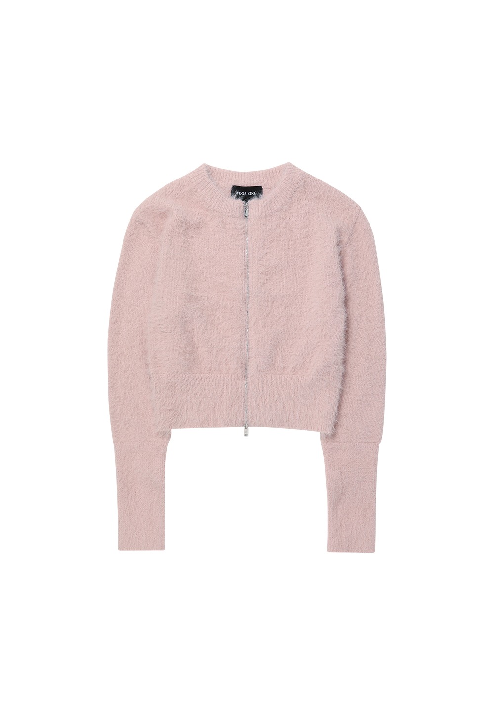 Hairy knit zip-up cardigan - DUSTY PINK