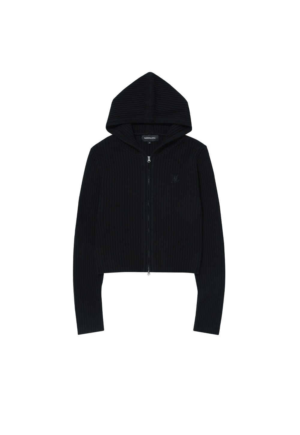 Signature slim hood knit zip-up - BLACK