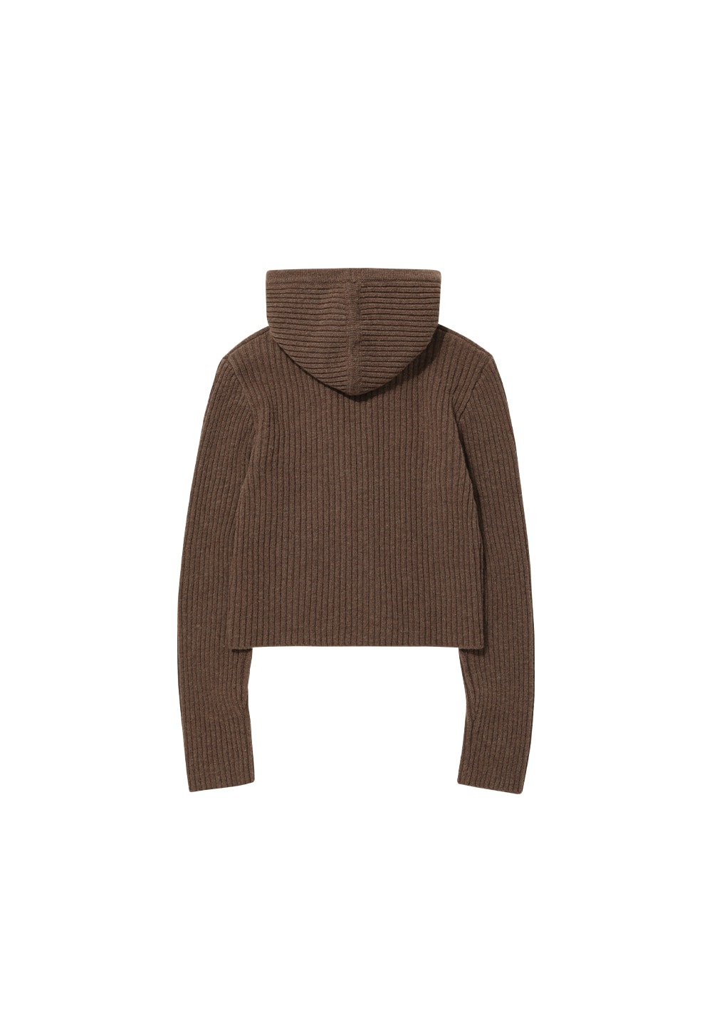 Signature slim hood knit zip-up - BROWN