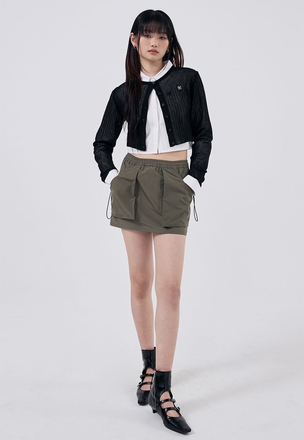 Shirring pocket mini skirt - KHAKI