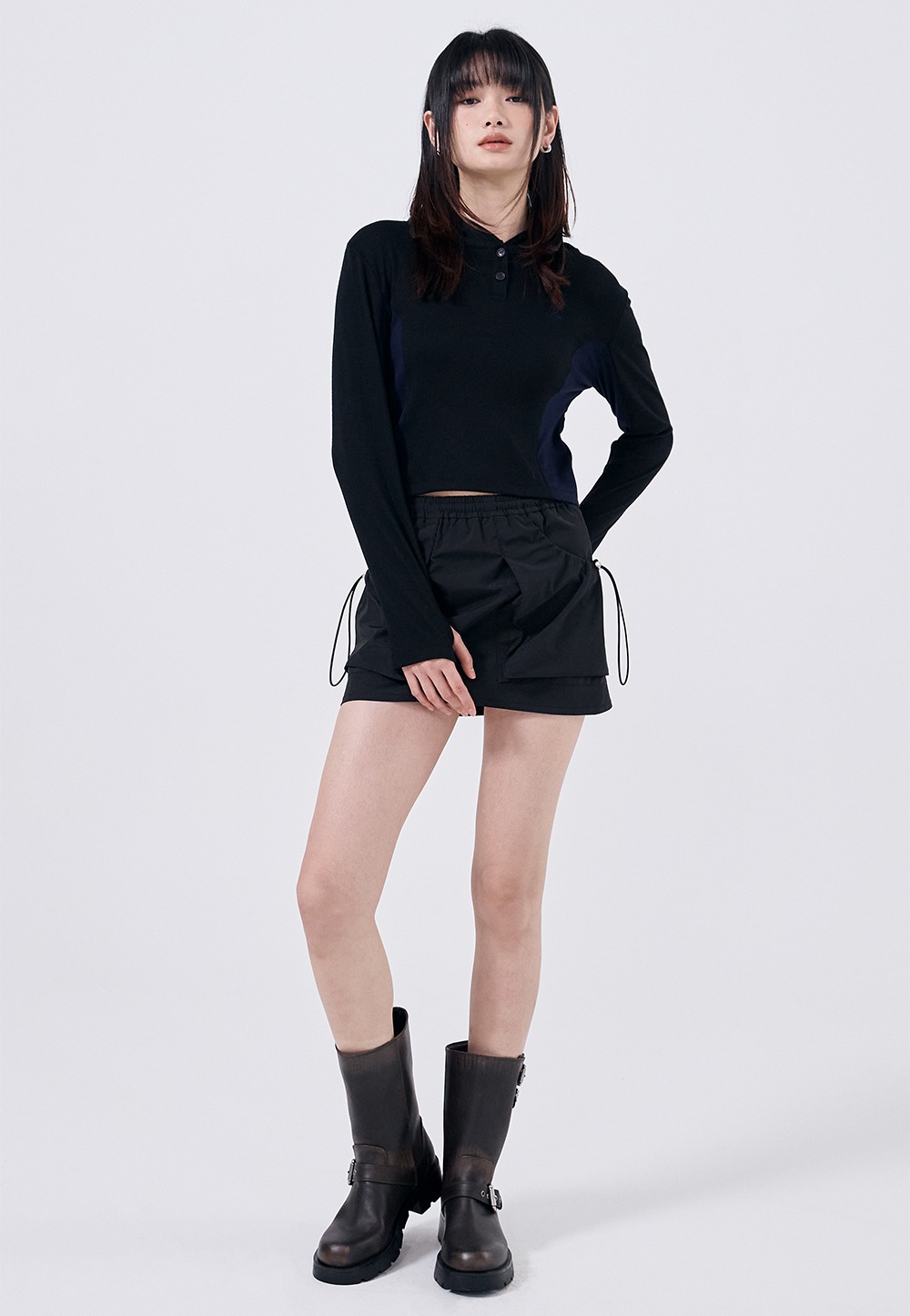 Shirring pocket mini skirt - BLACK