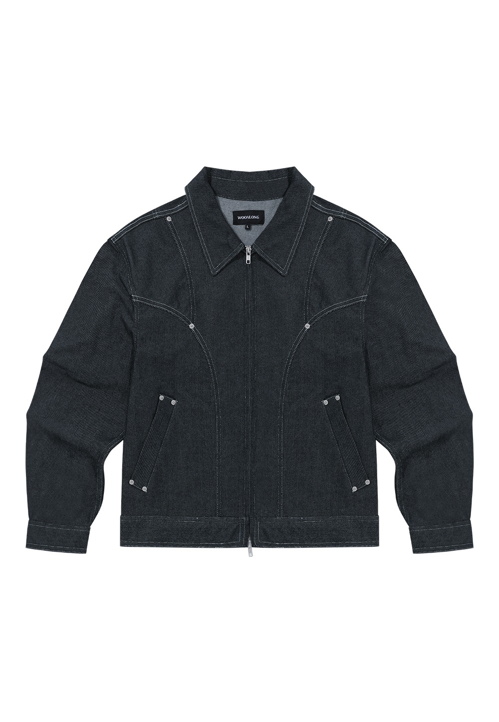 Non-fade curve stitch denim jacket - INDIGO